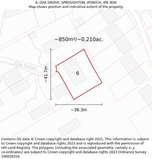 6, OAK GROVE, SPROUGHTON, IPSWICH, IP8 3EW: Plot and title map