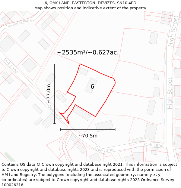 6, OAK LANE, EASTERTON, DEVIZES, SN10 4PD: Plot and title map