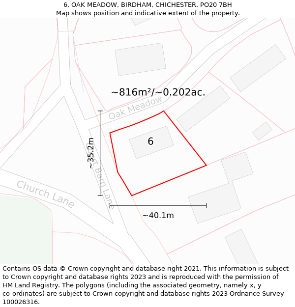 6, OAK MEADOW, BIRDHAM, CHICHESTER, PO20 7BH: Plot and title map