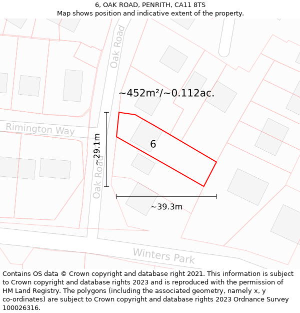 6, OAK ROAD, PENRITH, CA11 8TS: Plot and title map