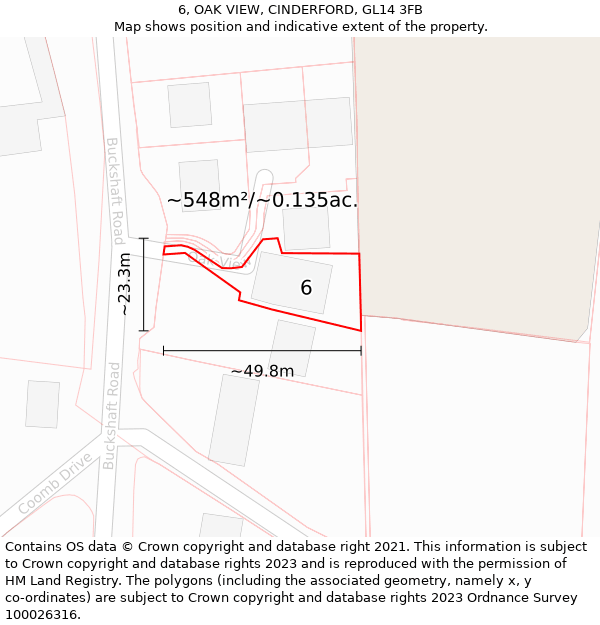 6, OAK VIEW, CINDERFORD, GL14 3FB: Plot and title map