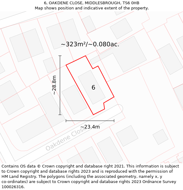 6, OAKDENE CLOSE, MIDDLESBROUGH, TS6 0HB: Plot and title map