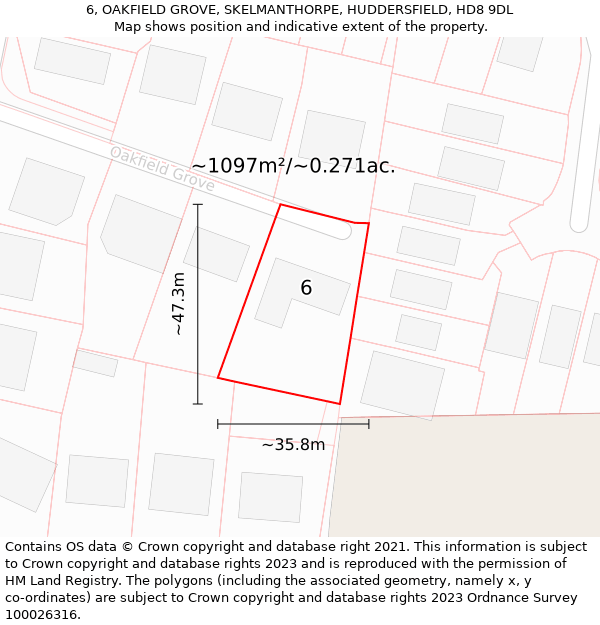 6, OAKFIELD GROVE, SKELMANTHORPE, HUDDERSFIELD, HD8 9DL: Plot and title map