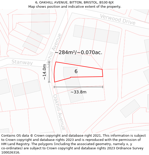 6, OAKHILL AVENUE, BITTON, BRISTOL, BS30 6JX: Plot and title map