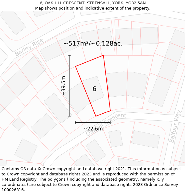 6, OAKHILL CRESCENT, STRENSALL, YORK, YO32 5AN: Plot and title map