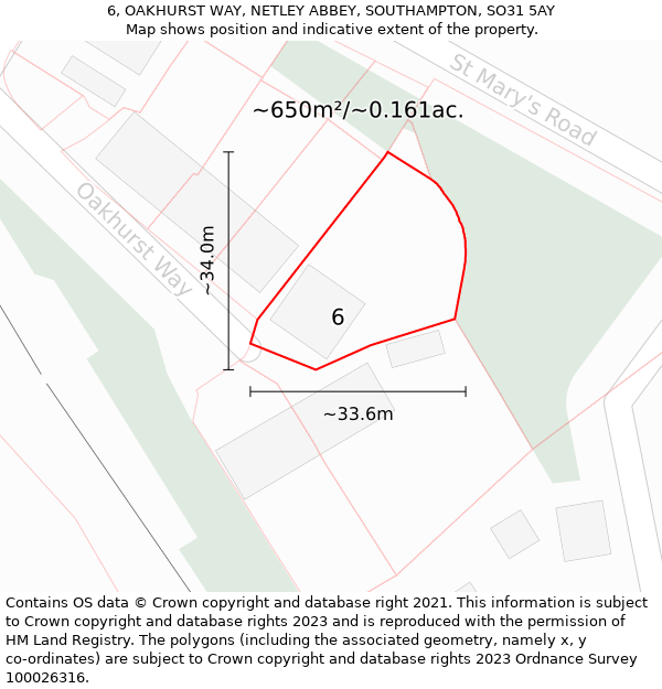 6, OAKHURST WAY, NETLEY ABBEY, SOUTHAMPTON, SO31 5AY: Plot and title map