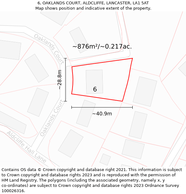 6, OAKLANDS COURT, ALDCLIFFE, LANCASTER, LA1 5AT: Plot and title map