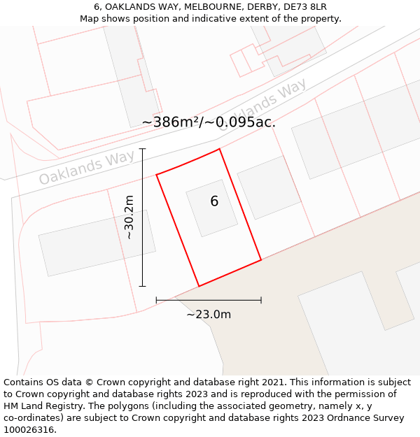 6, OAKLANDS WAY, MELBOURNE, DERBY, DE73 8LR: Plot and title map