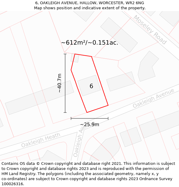 6, OAKLEIGH AVENUE, HALLOW, WORCESTER, WR2 6NG: Plot and title map