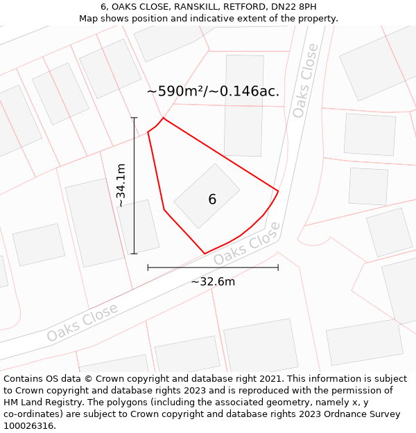 6, OAKS CLOSE, RANSKILL, RETFORD, DN22 8PH: Plot and title map