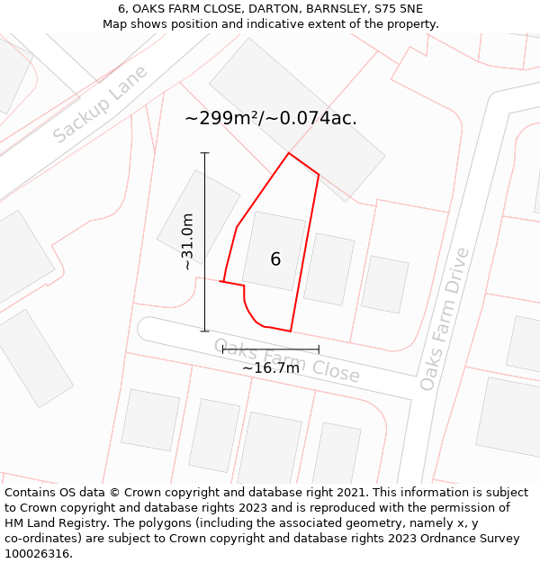 6, OAKS FARM CLOSE, DARTON, BARNSLEY, S75 5NE: Plot and title map