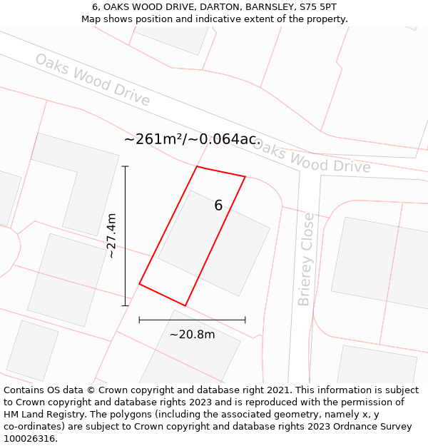 6, OAKS WOOD DRIVE, DARTON, BARNSLEY, S75 5PT: Plot and title map