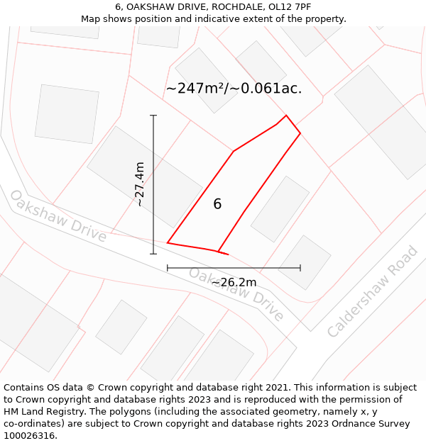 6, OAKSHAW DRIVE, ROCHDALE, OL12 7PF: Plot and title map