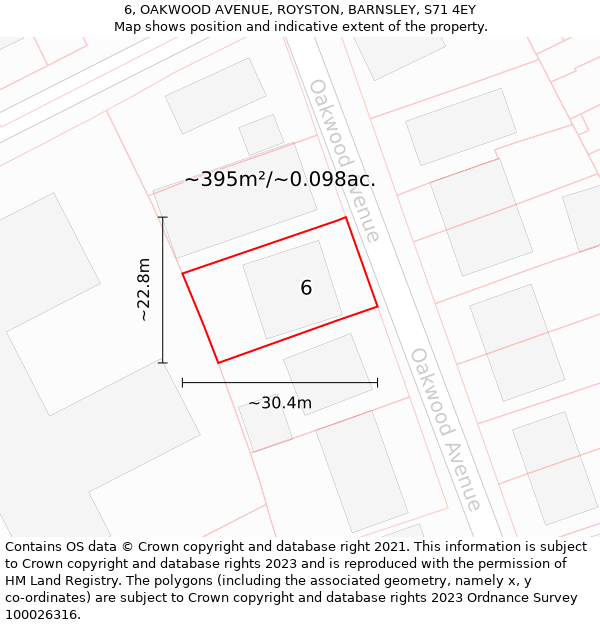 6, OAKWOOD AVENUE, ROYSTON, BARNSLEY, S71 4EY: Plot and title map