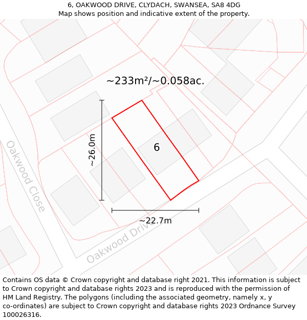 6, OAKWOOD DRIVE, CLYDACH, SWANSEA, SA8 4DG: Plot and title map