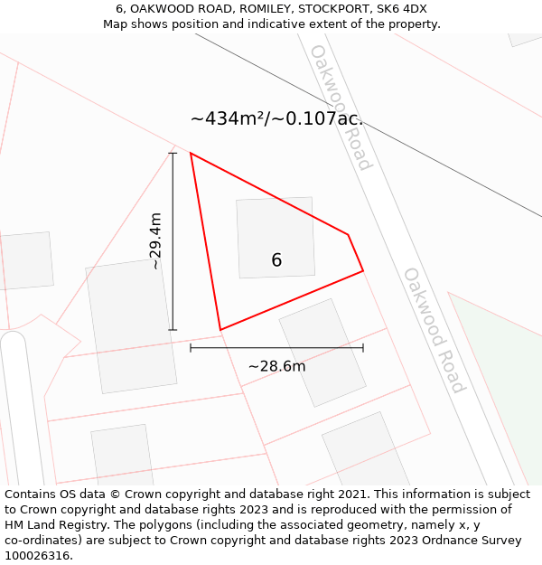 6, OAKWOOD ROAD, ROMILEY, STOCKPORT, SK6 4DX: Plot and title map