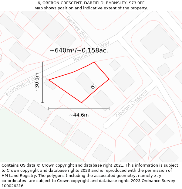 6, OBERON CRESCENT, DARFIELD, BARNSLEY, S73 9PF: Plot and title map