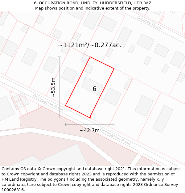 6, OCCUPATION ROAD, LINDLEY, HUDDERSFIELD, HD3 3AZ: Plot and title map