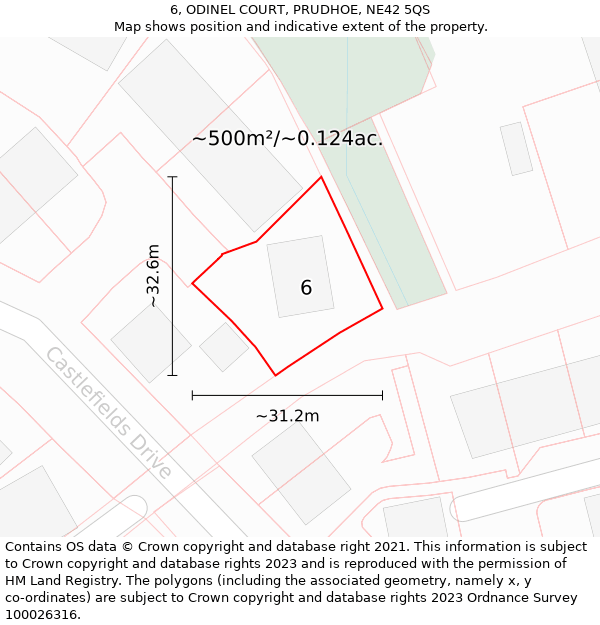 6, ODINEL COURT, PRUDHOE, NE42 5QS: Plot and title map