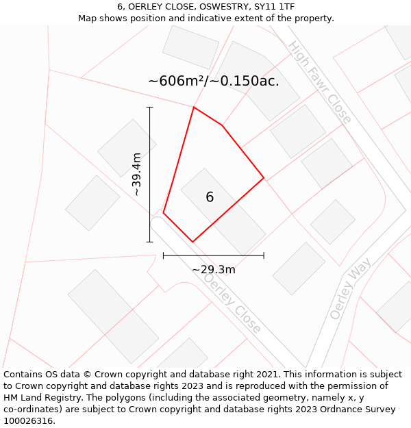 6, OERLEY CLOSE, OSWESTRY, SY11 1TF: Plot and title map