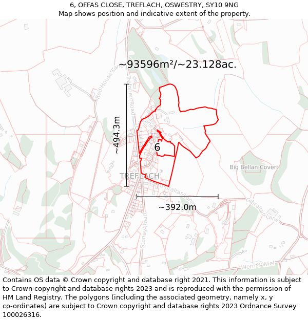 6, OFFAS CLOSE, TREFLACH, OSWESTRY, SY10 9NG: Plot and title map