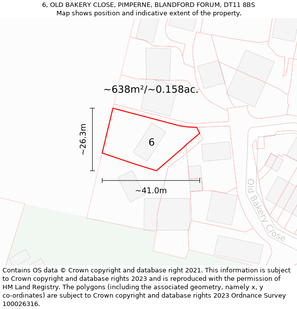 6, OLD BAKERY CLOSE, PIMPERNE, BLANDFORD FORUM, DT11 8BS: Plot and title map