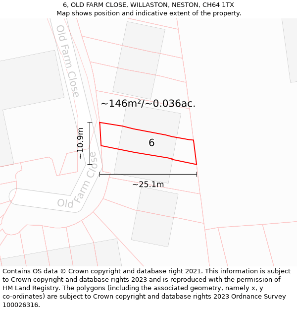 6, OLD FARM CLOSE, WILLASTON, NESTON, CH64 1TX: Plot and title map