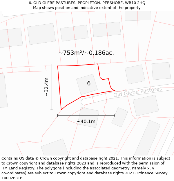 6, OLD GLEBE PASTURES, PEOPLETON, PERSHORE, WR10 2HQ: Plot and title map