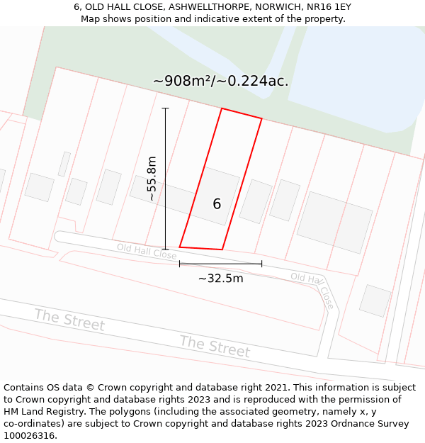 6, OLD HALL CLOSE, ASHWELLTHORPE, NORWICH, NR16 1EY: Plot and title map