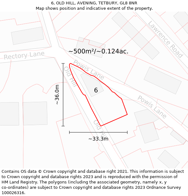 6, OLD HILL, AVENING, TETBURY, GL8 8NR: Plot and title map