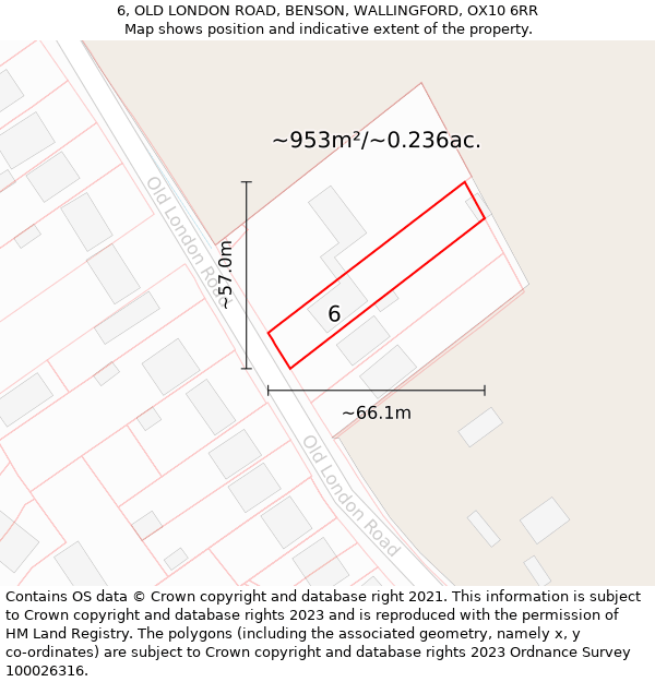 6, OLD LONDON ROAD, BENSON, WALLINGFORD, OX10 6RR: Plot and title map