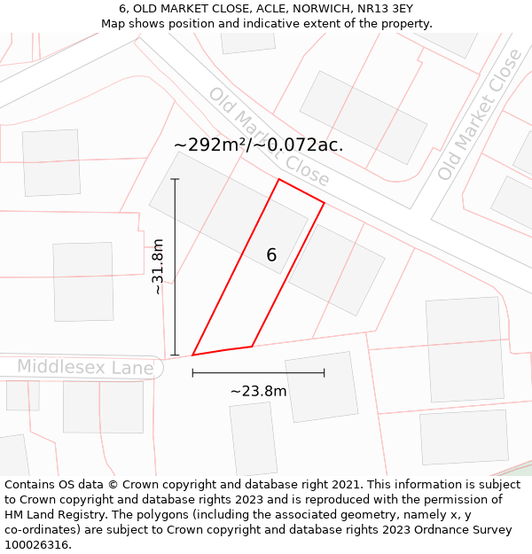 6, OLD MARKET CLOSE, ACLE, NORWICH, NR13 3EY: Plot and title map