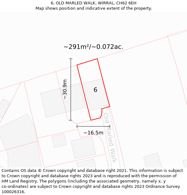 6, OLD MARLED WALK, WIRRAL, CH62 6EH: Plot and title map