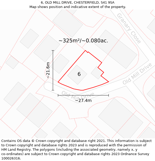 6, OLD MILL DRIVE, CHESTERFIELD, S41 9SA: Plot and title map