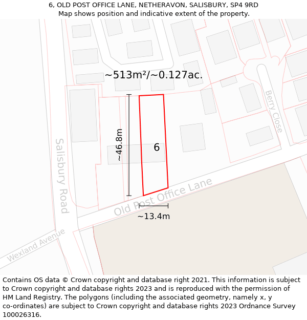 6, OLD POST OFFICE LANE, NETHERAVON, SALISBURY, SP4 9RD: Plot and title map