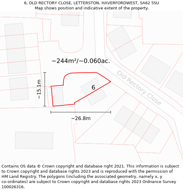 6, OLD RECTORY CLOSE, LETTERSTON, HAVERFORDWEST, SA62 5SU: Plot and title map