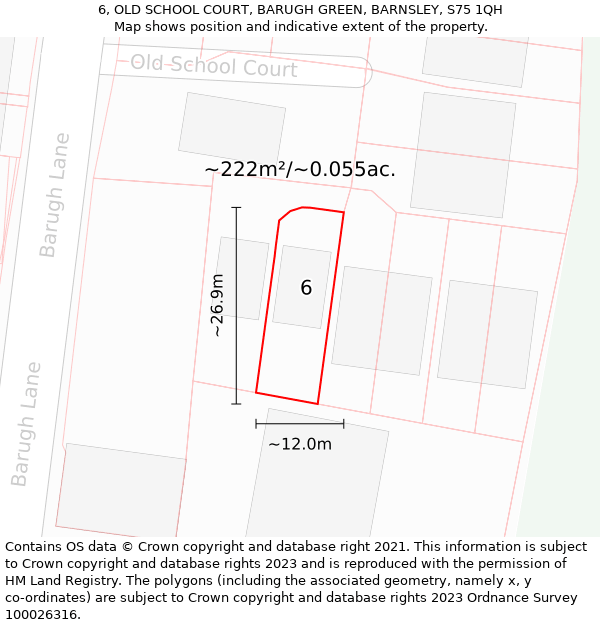 6, OLD SCHOOL COURT, BARUGH GREEN, BARNSLEY, S75 1QH: Plot and title map