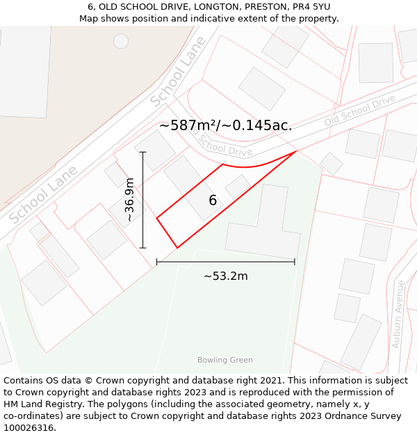 6, OLD SCHOOL DRIVE, LONGTON, PRESTON, PR4 5YU: Plot and title map