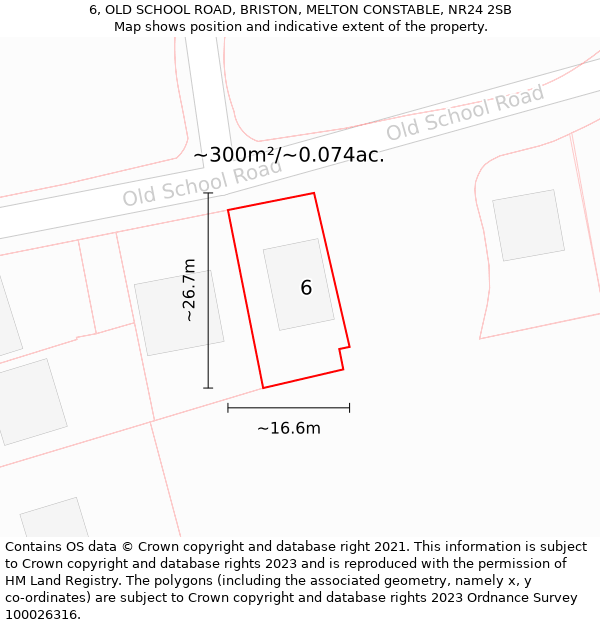 6, OLD SCHOOL ROAD, BRISTON, MELTON CONSTABLE, NR24 2SB: Plot and title map