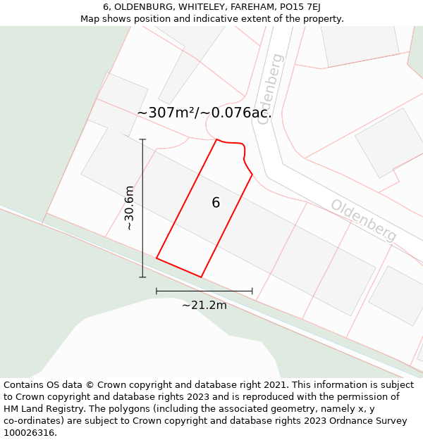 6, OLDENBURG, WHITELEY, FAREHAM, PO15 7EJ: Plot and title map