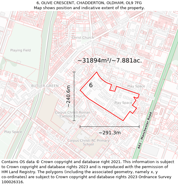 6, OLIVE CRESCENT, CHADDERTON, OLDHAM, OL9 7FG: Plot and title map