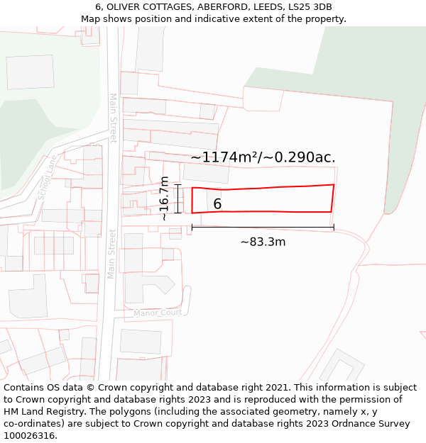 6, OLIVER COTTAGES, ABERFORD, LEEDS, LS25 3DB: Plot and title map