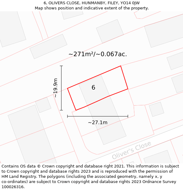 6, OLIVERS CLOSE, HUNMANBY, FILEY, YO14 0JW: Plot and title map