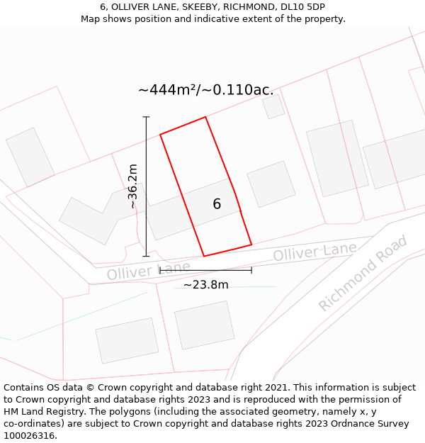 6, OLLIVER LANE, SKEEBY, RICHMOND, DL10 5DP: Plot and title map