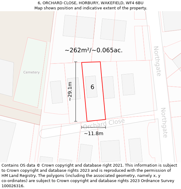 6, ORCHARD CLOSE, HORBURY, WAKEFIELD, WF4 6BU: Plot and title map