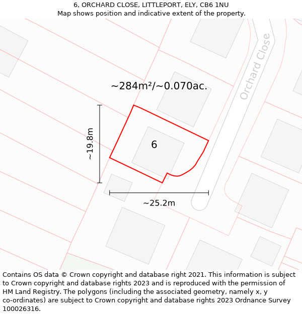 6, ORCHARD CLOSE, LITTLEPORT, ELY, CB6 1NU: Plot and title map