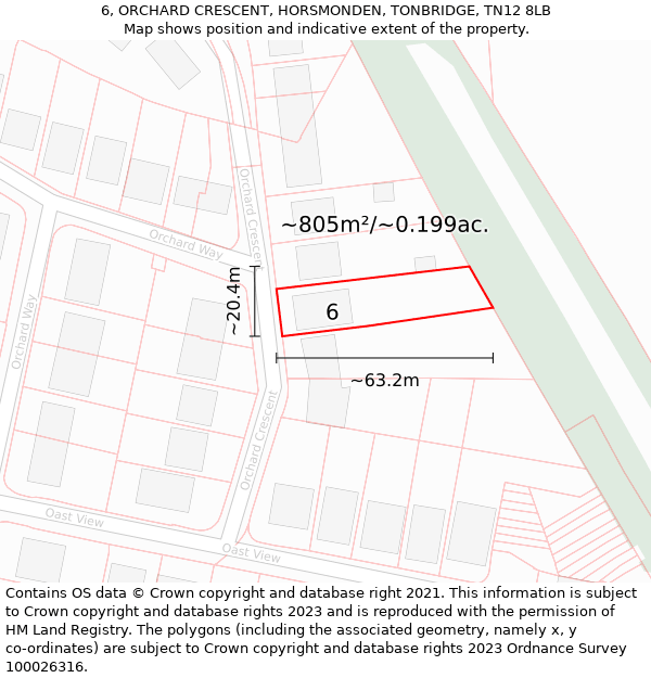 6, ORCHARD CRESCENT, HORSMONDEN, TONBRIDGE, TN12 8LB: Plot and title map