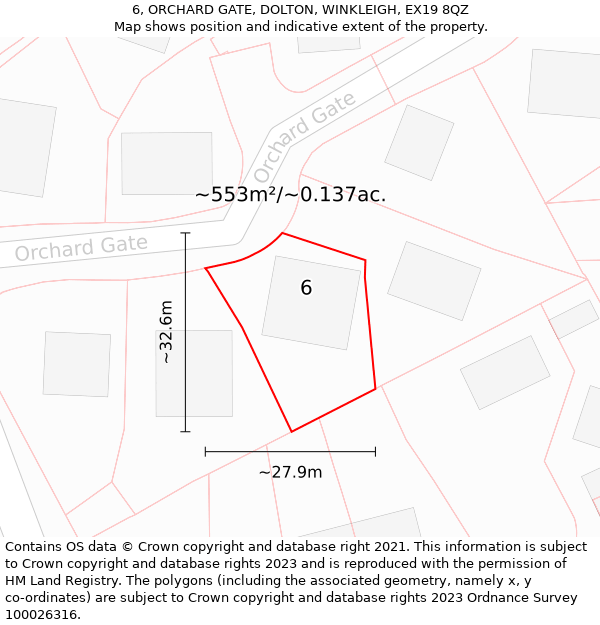 6, ORCHARD GATE, DOLTON, WINKLEIGH, EX19 8QZ: Plot and title map