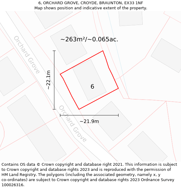 6, ORCHARD GROVE, CROYDE, BRAUNTON, EX33 1NF: Plot and title map
