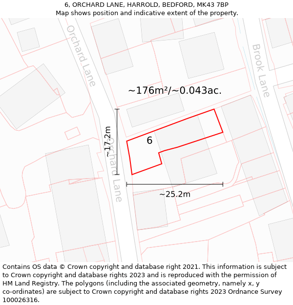 6, ORCHARD LANE, HARROLD, BEDFORD, MK43 7BP: Plot and title map